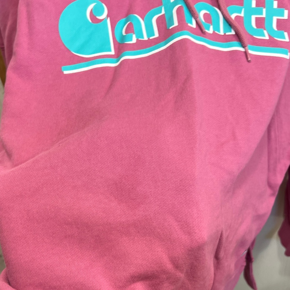 Carhartt Pink Pullover Hoodie with Teal Script - Picture 4 of 10